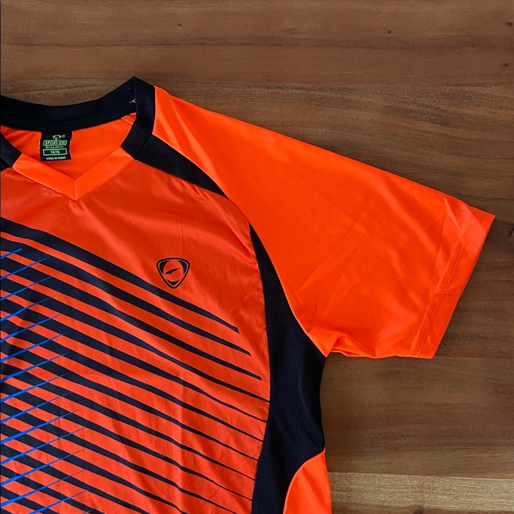 Boys athletic sport top soccer neon orange black moisture wicking jersey 14/16 - Picture 3 of 10
